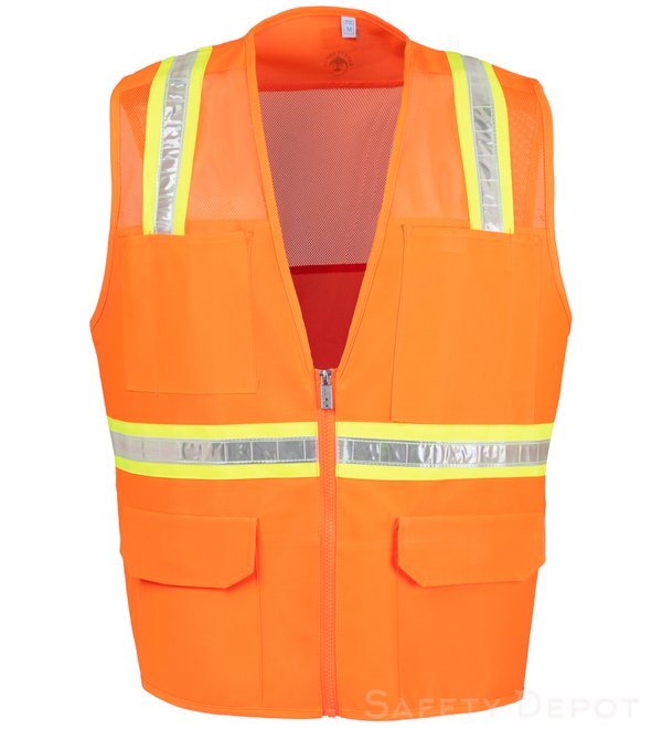 8038M Orange Mesh Safety Vest with Multi Pockets